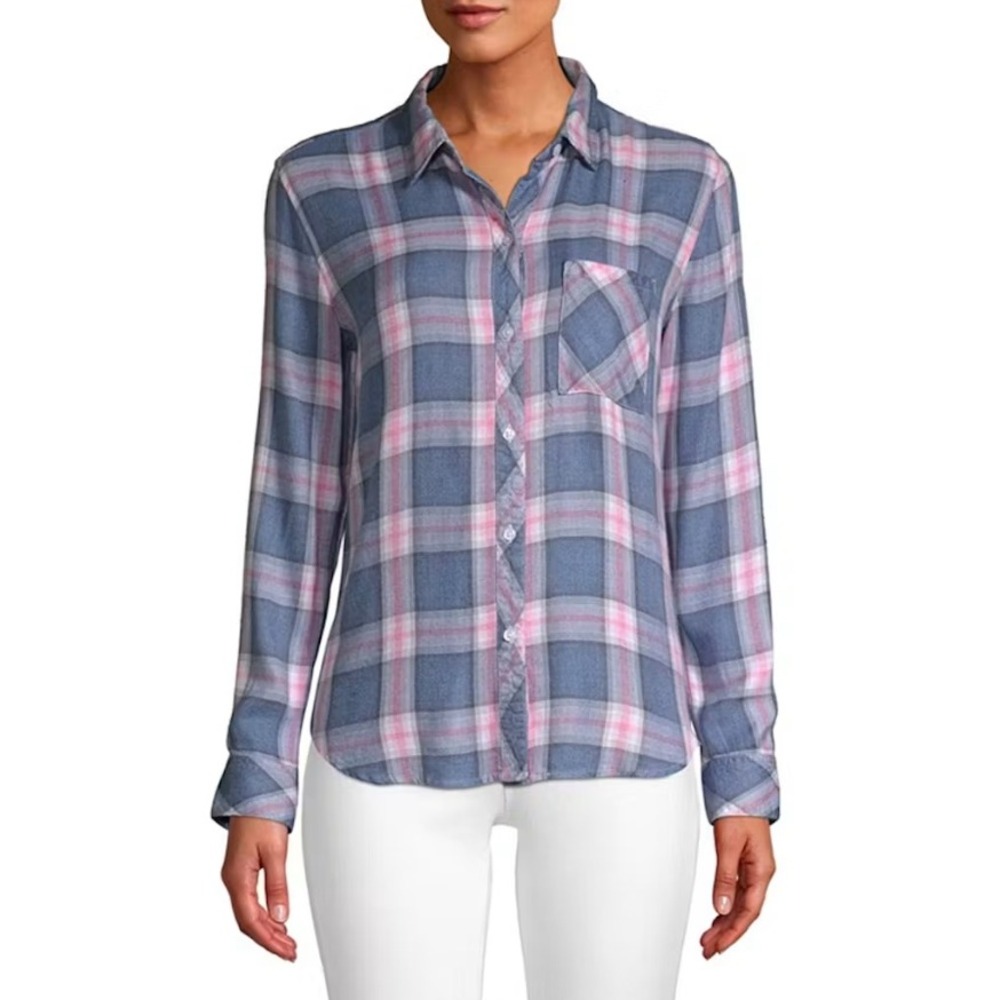 RAILS Hunter Plaid Pocket Long Sleeve Shirt Blue Pink Women Size Medium Flannel